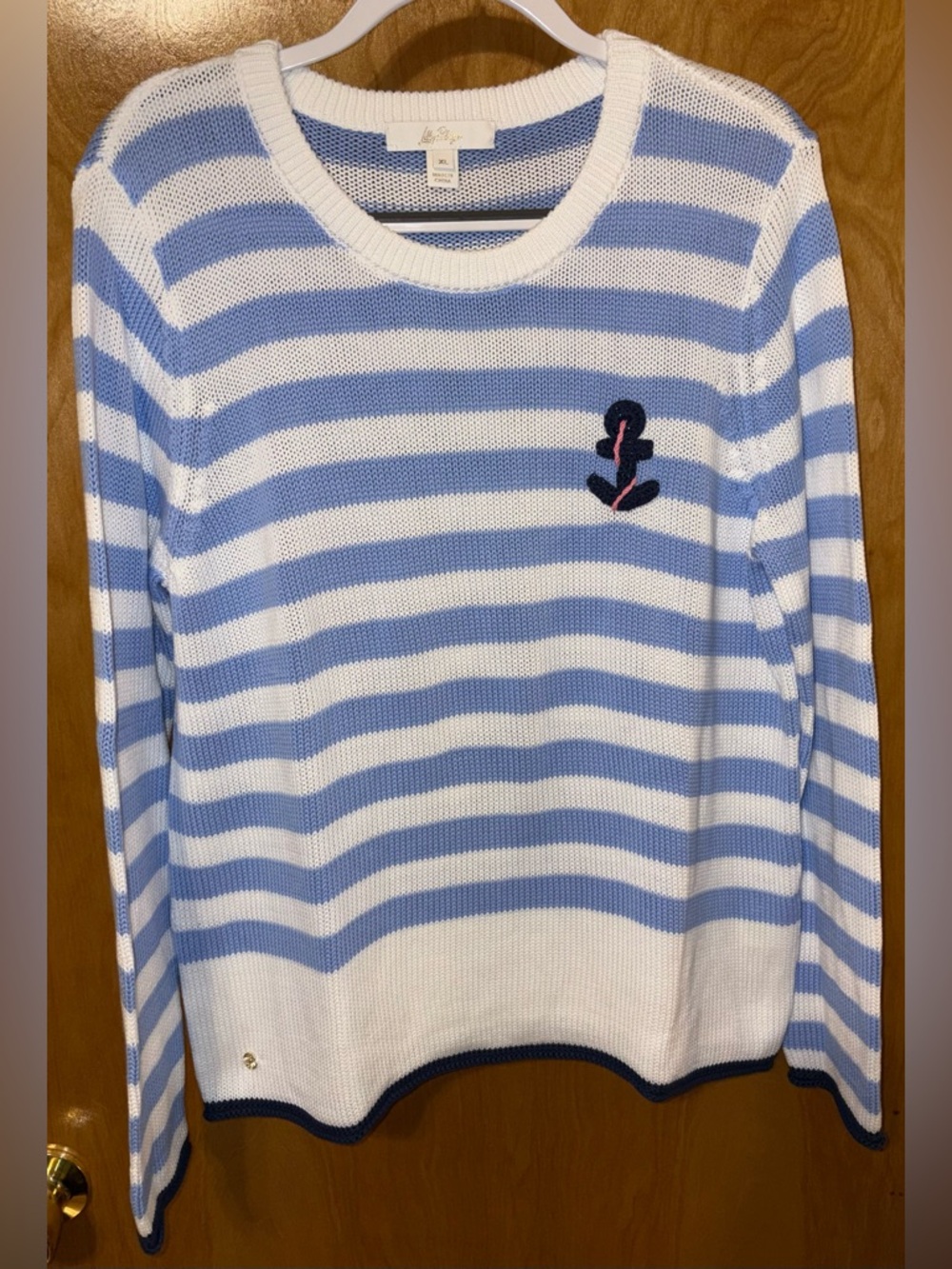 Lilly Pulitzer blue/white striped Kellyn nautical stripe sweater Size XL anchor
